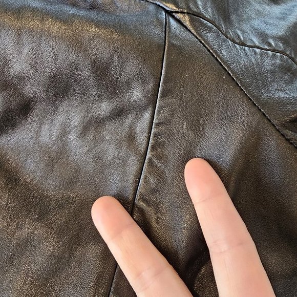 90s Lamb Leather Medium Dark Brown Trench Coat Faux‎ Fur Collar Penny Lane - Picture 10 of 12